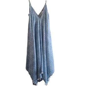 Goa beachwear by Japna  cover-up dress with pom pom  trim   size L  blue/white